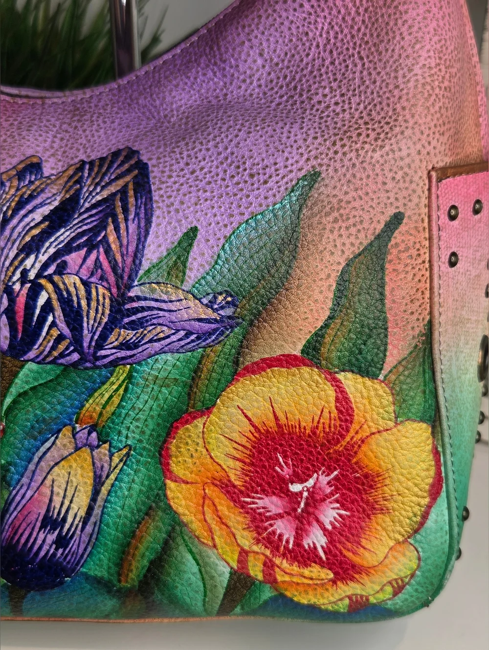 Anuschka Floral Hand Painted Leather Shoulder Bag - Picture 2 of 16